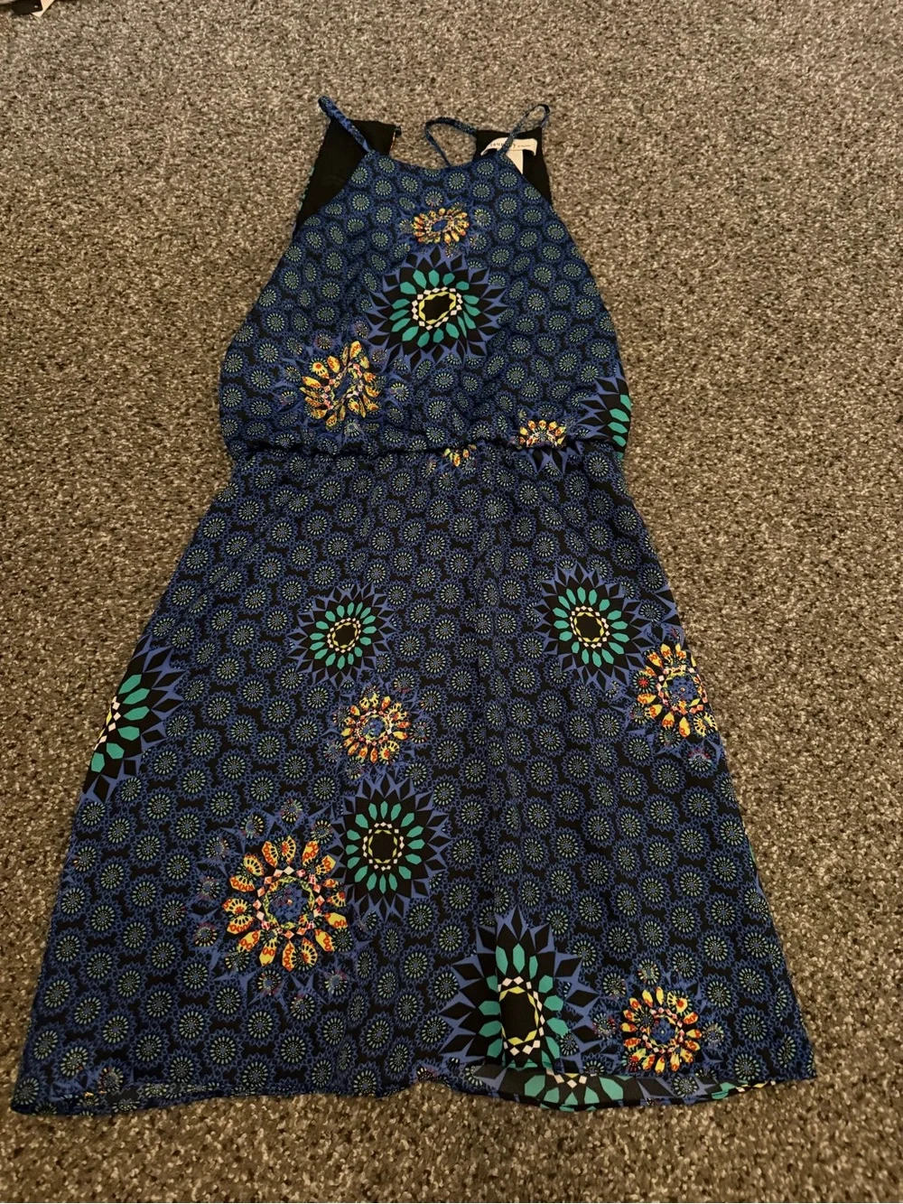 Laundry by Design Blue Floral Halter Midi Dress with Teal & Yellow Accents